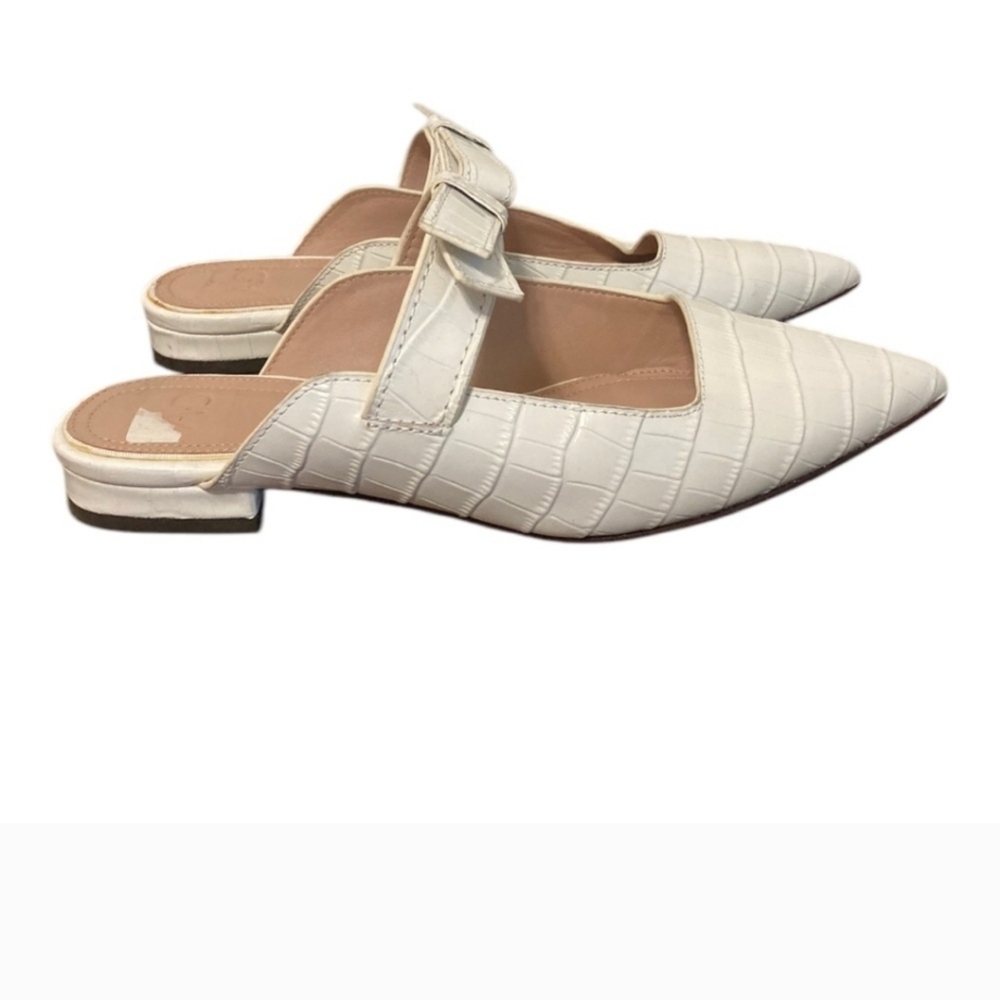 AD & Daughters Shoes 6.5 Jemma Croc White Leather Flat Pointed Slip On Mule - Picture 2 of 11
